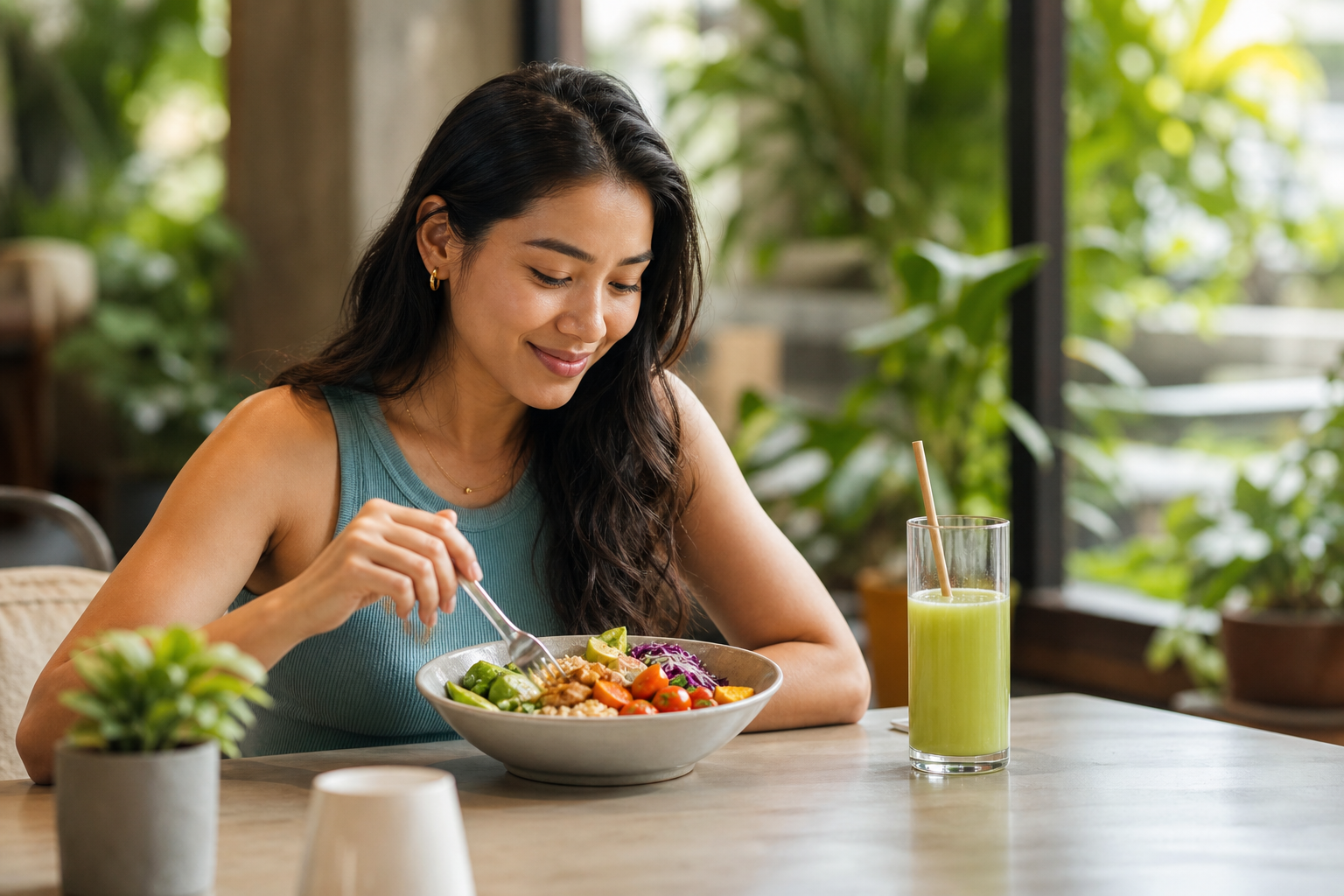 Customer enjoying a fresh prepared meal
