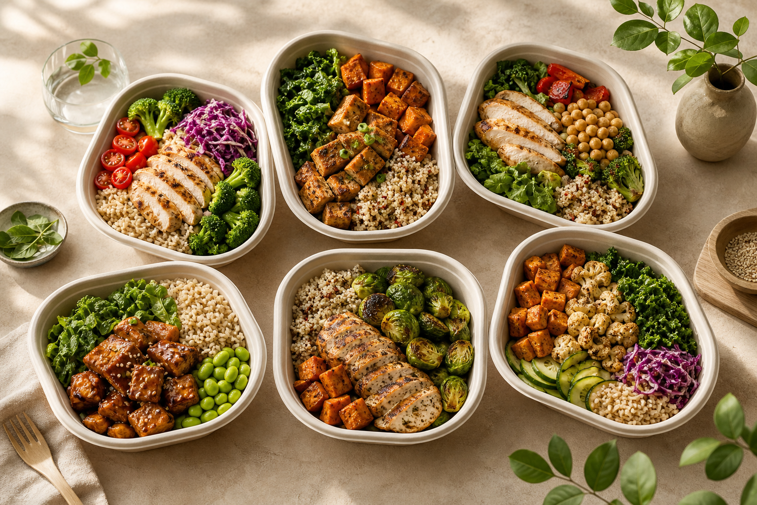 Fresh prepared meals arranged for a weekly plan